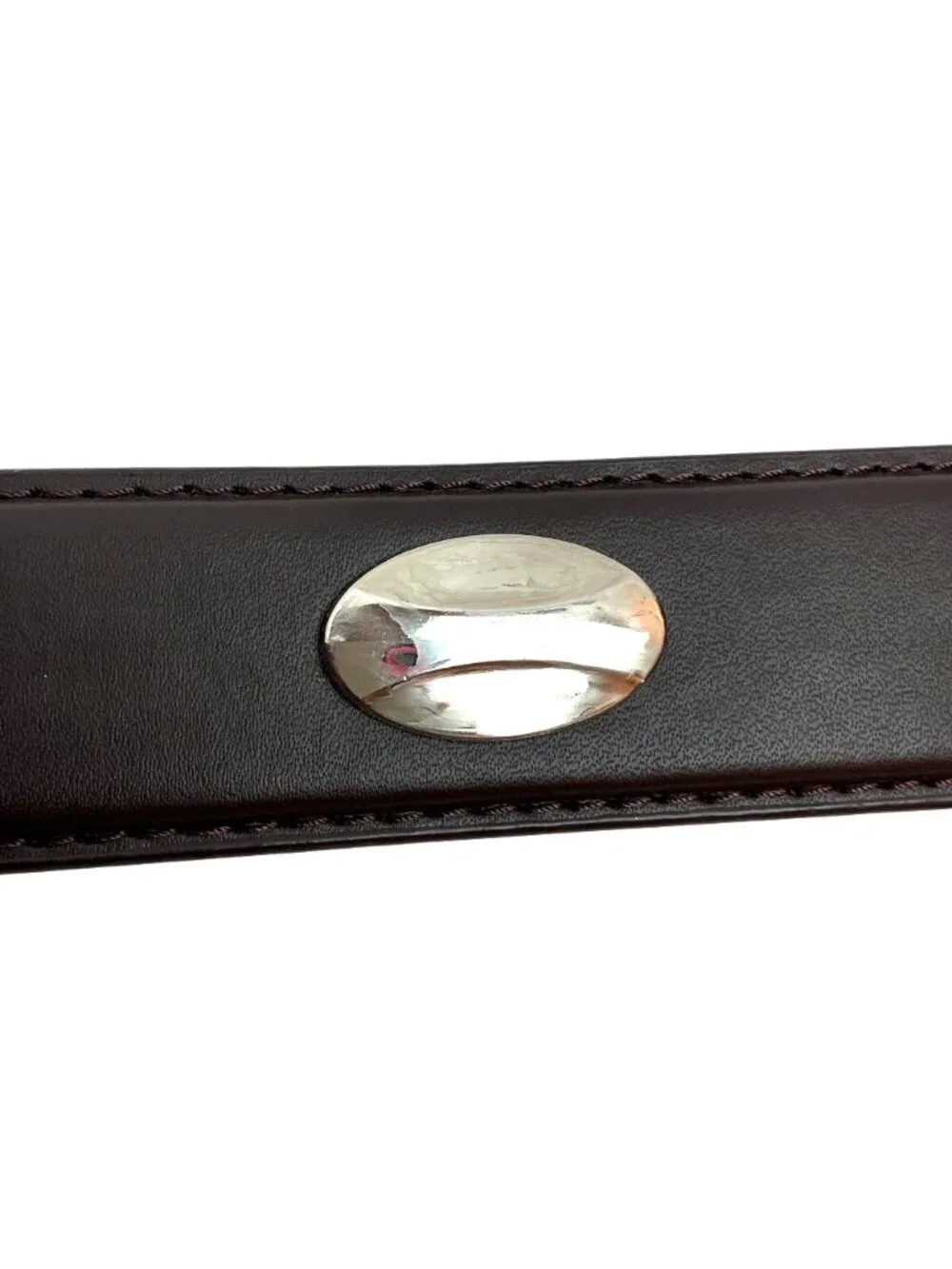 Western Leather Belt With Polished Silver Buckle & Oval Detail Mens 38 Brown